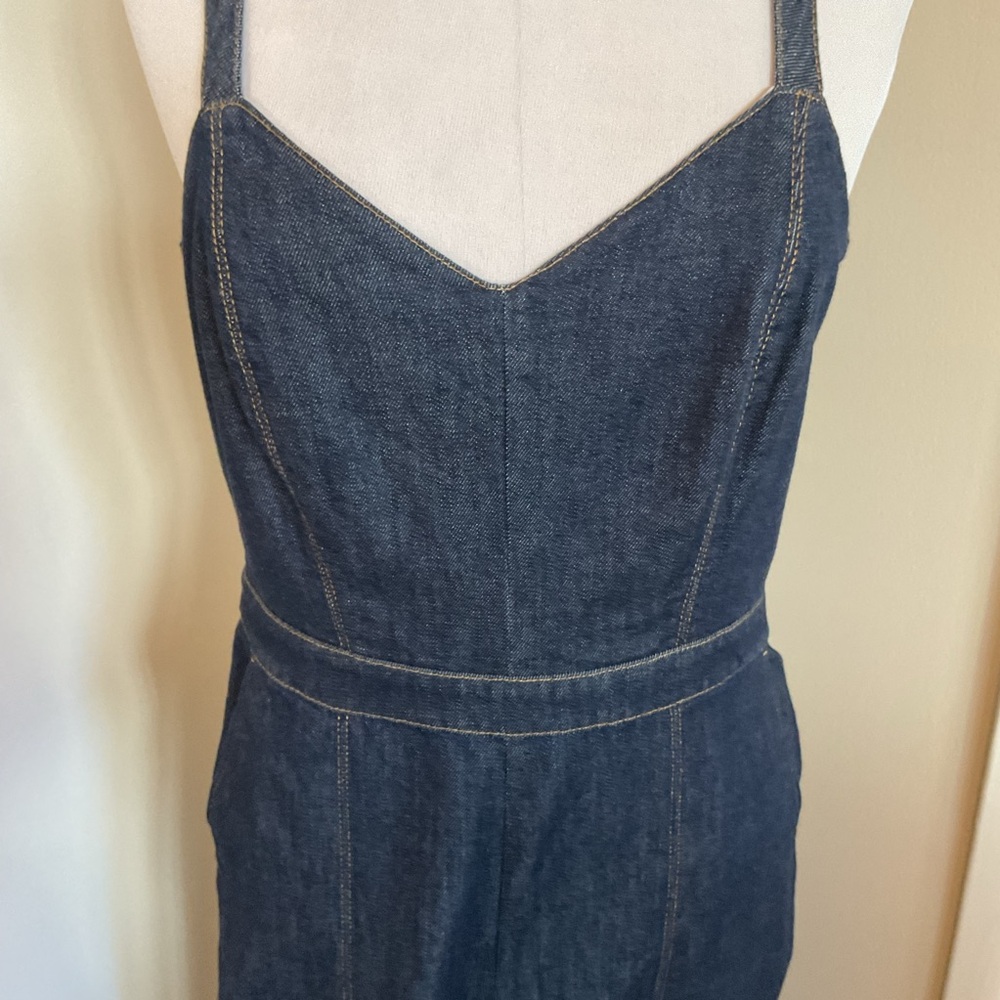 Banana Republic Denim Wide Leg Jumpsuit Size 8 Dark Blue Cotton Adjustable - Picture 6 of 8